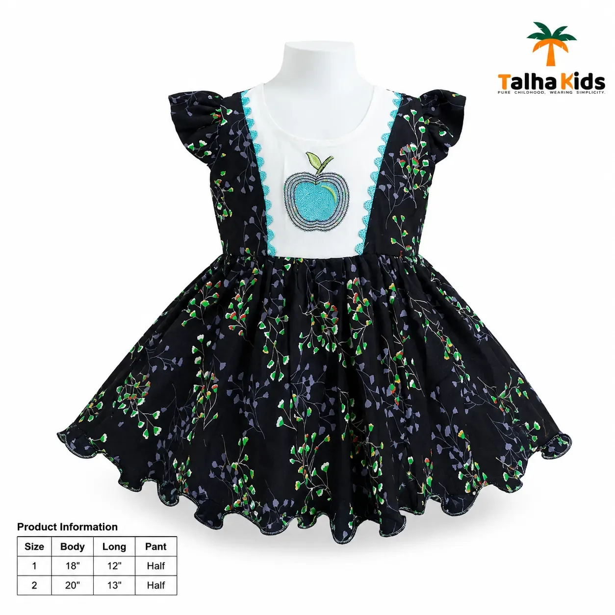Girls Floral Party Frock with Apple Embroidery