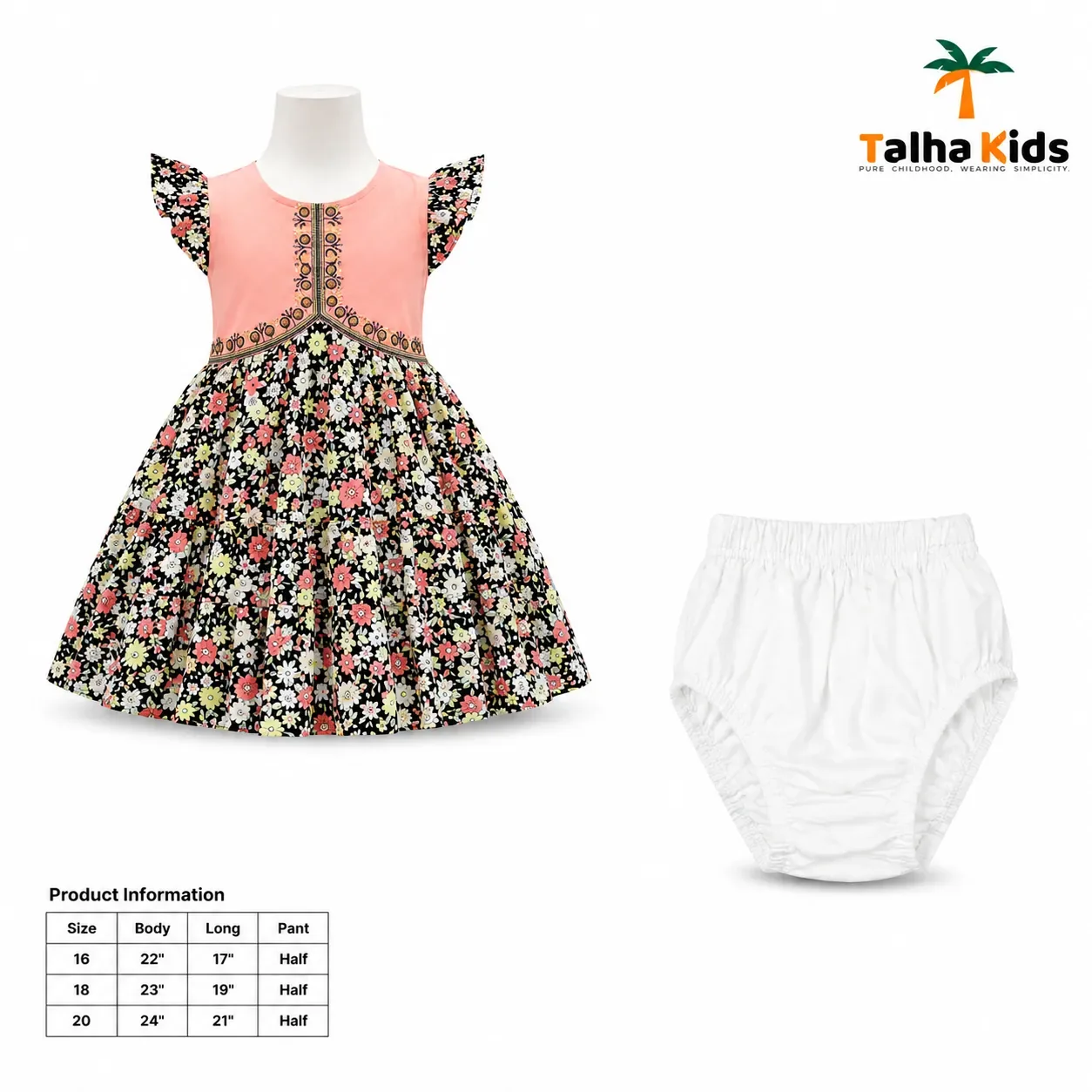 Girls Floral Print Frock – Flutter Sleeve Party Dress