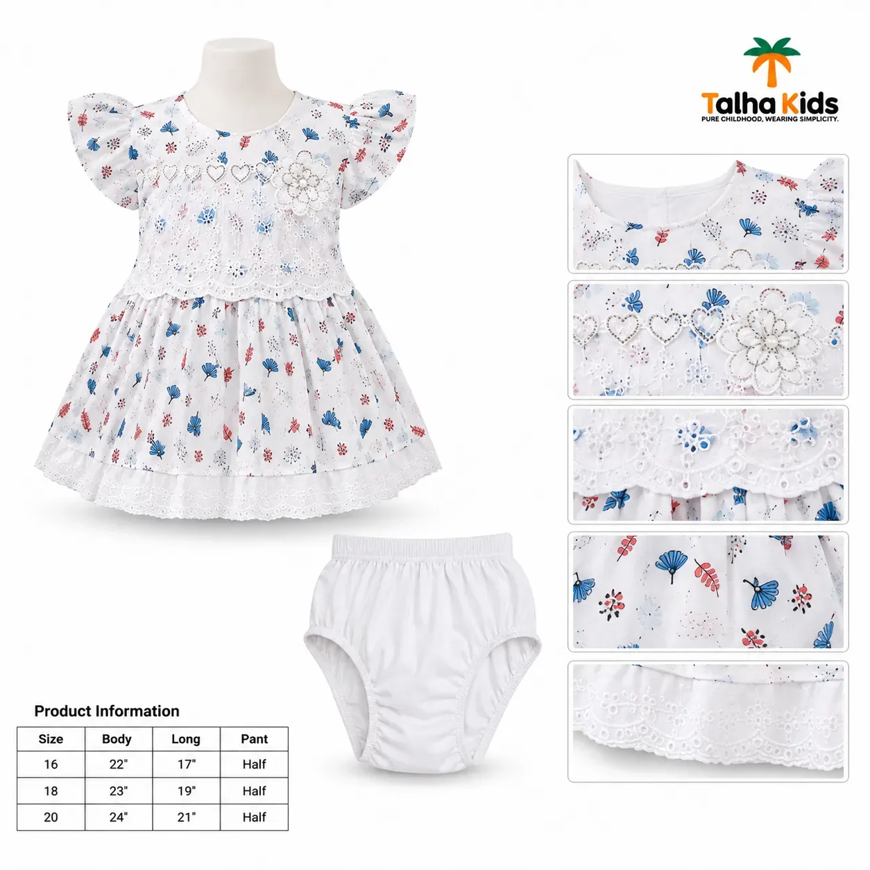 Girls Floral Print Frock with White Bloomer Shorts
