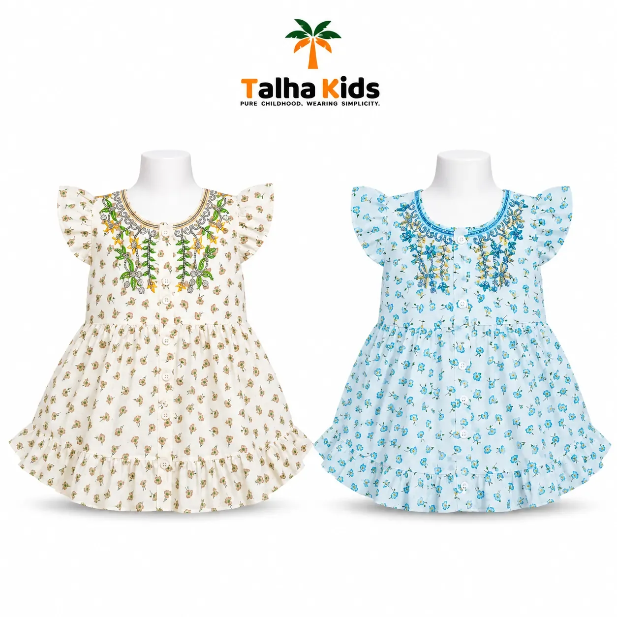 Girls Floral Printed Flutter Sleeve Dress Set with Bloomers