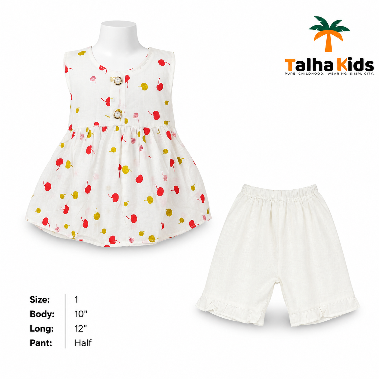 Girls Cherry Print Sleeveless Frock with Matching Half Pant