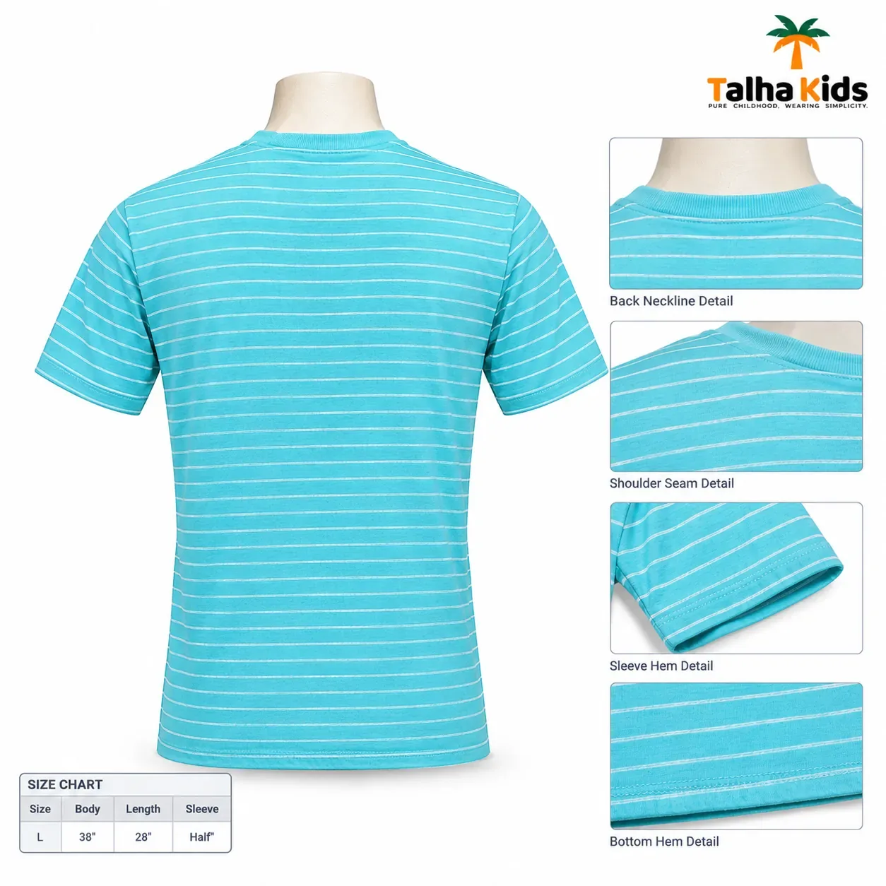 Men's Striped T-Shirt – Sky Blue & White, Short Sleeve | Talha Kids