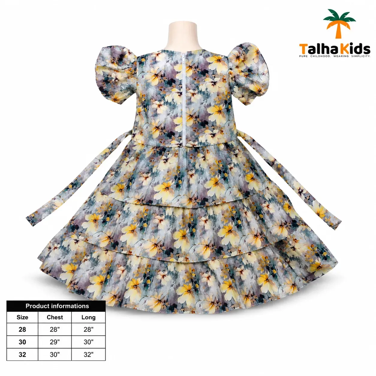 Alams Baby Wear Girls Floral Printed Tiered Frock – Puff Sleeve Party Dress