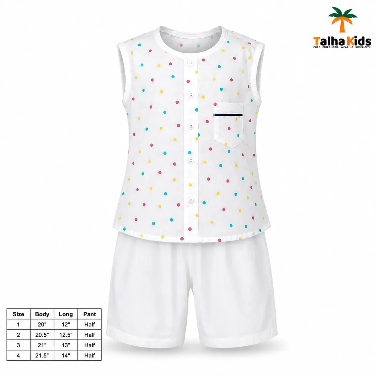 Boys’ White Printed Fotua Set with Half Pant