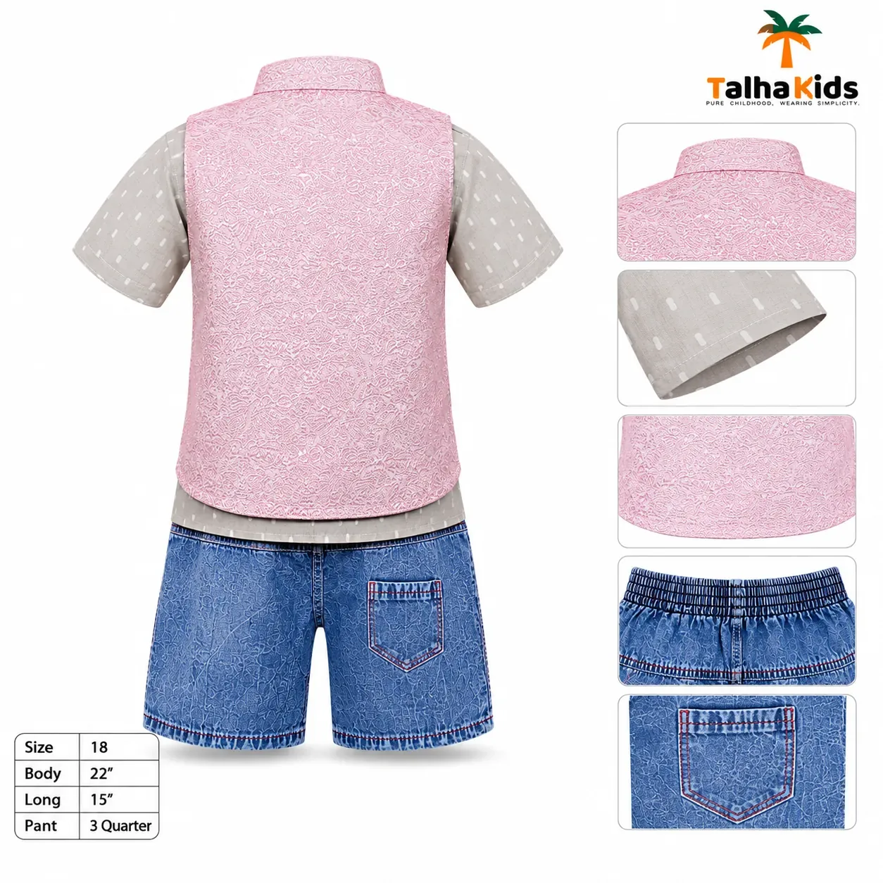 Boys’ Floral Koti Shirt – Pink & Grey