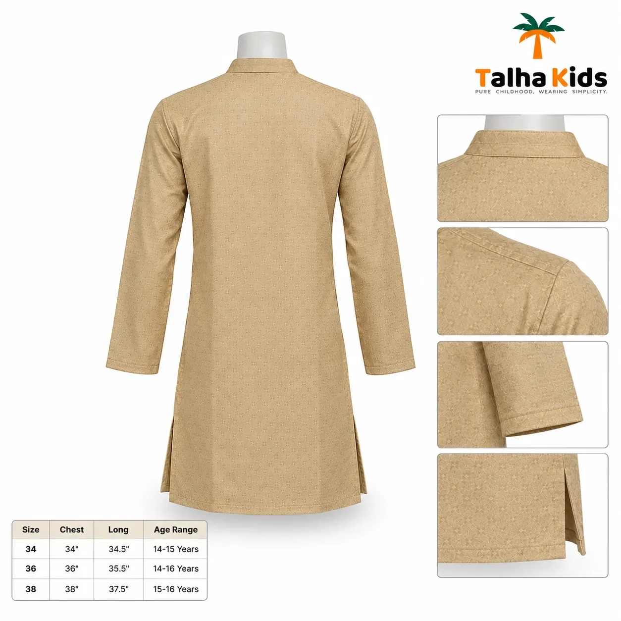 Talha Kids Boys' Panjabi – Embroidered Front Detail – 14–16 Years