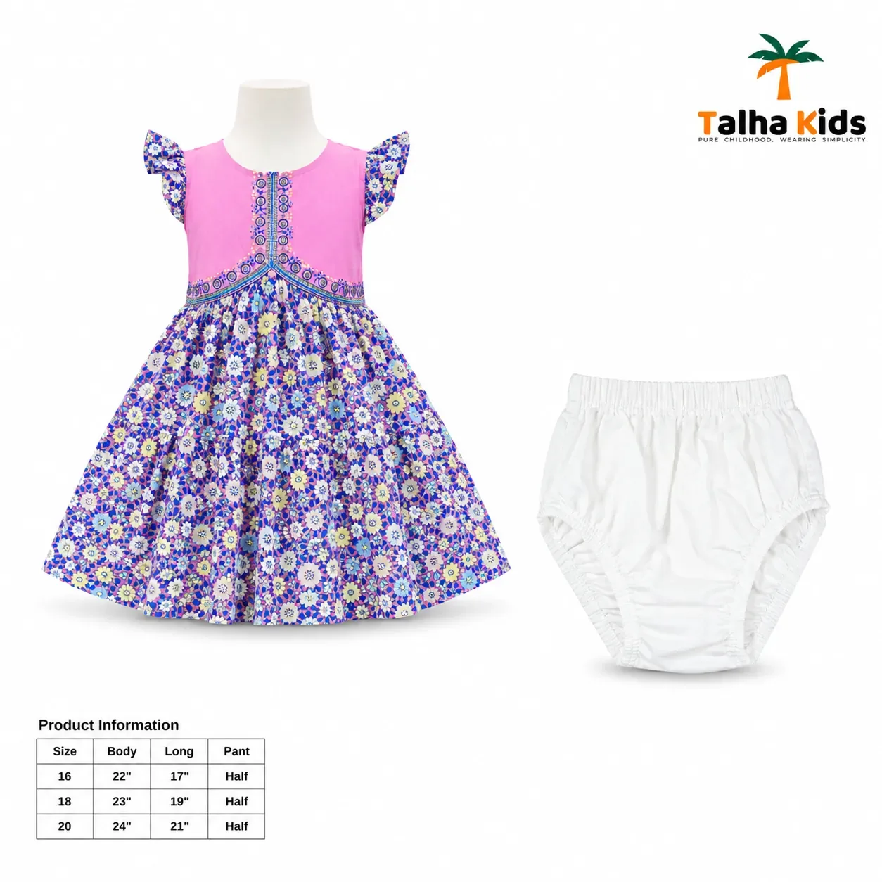 Girls Floral Print Frock – Flutter Sleeve Party Dress