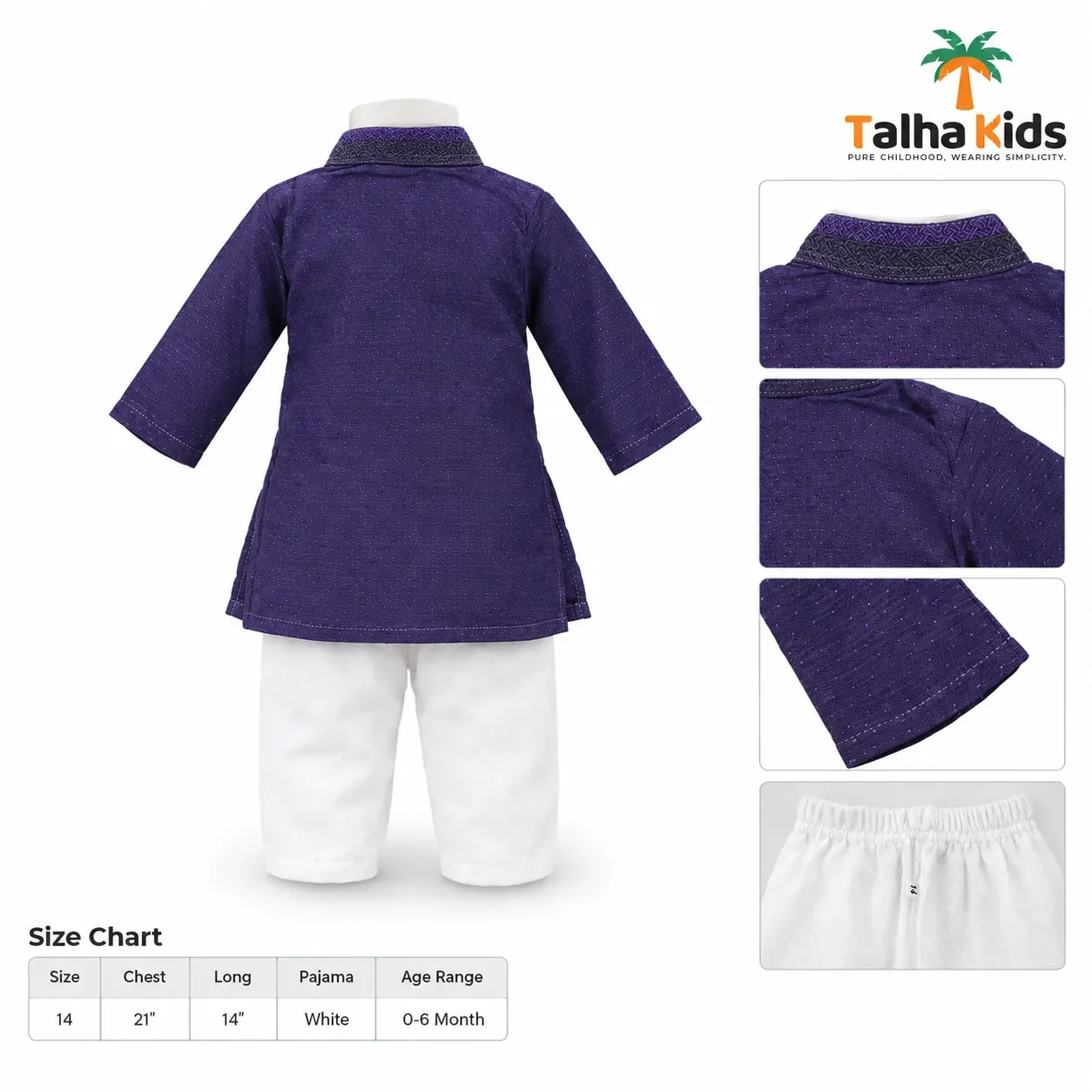 Talha Kids Baby Boys' Panjabi & Pajama Set – Purple Panjabi with Embroidered-Style Front Detail
