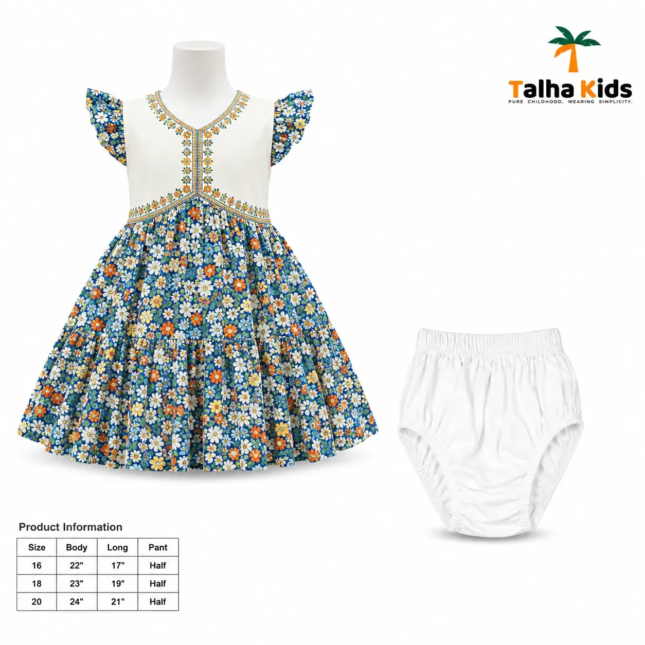 Girls Floral Print Frock – Flutter Sleeve Party Dress