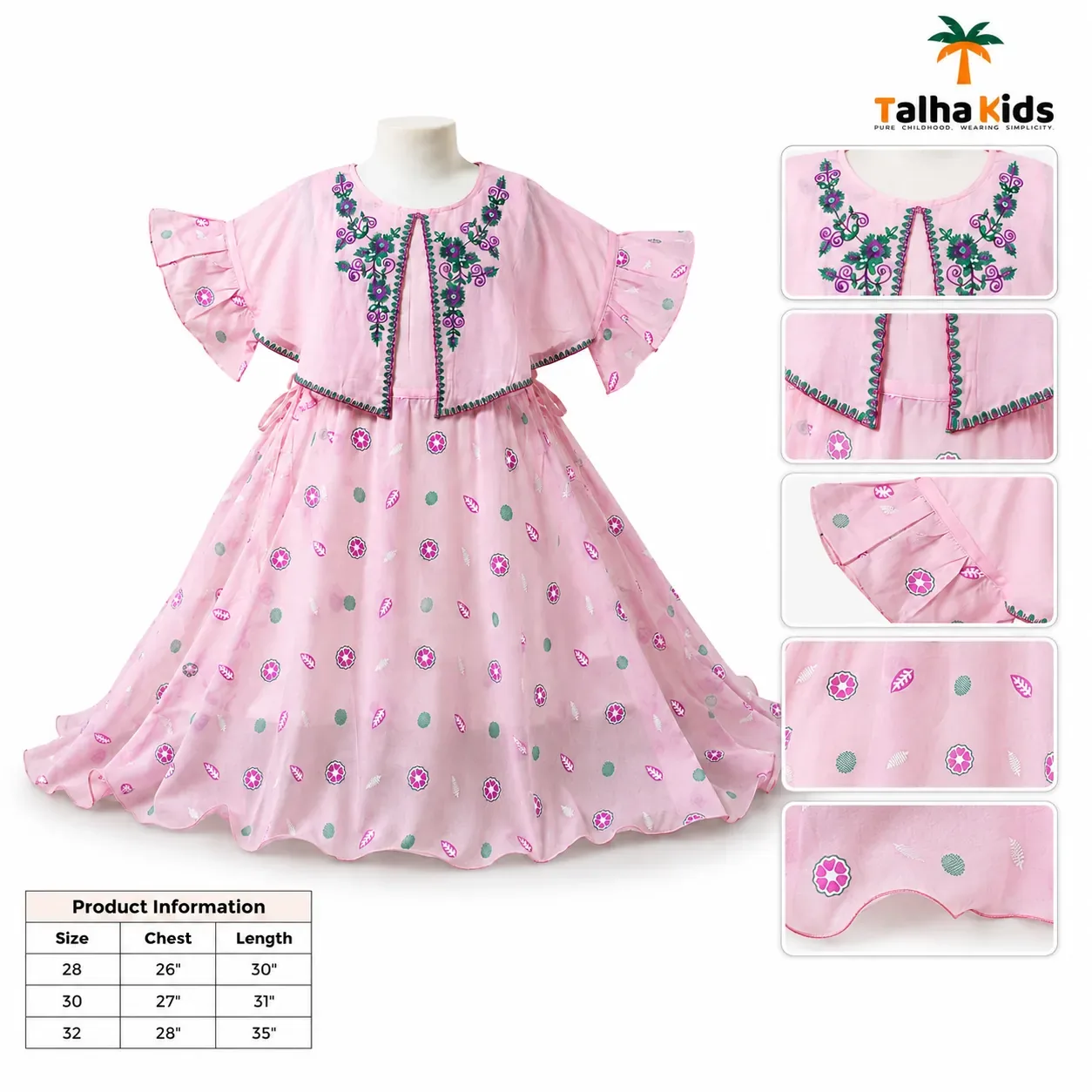 Alams Baby Wear Girls Floral Embroidered Frock – 3 Color Variants