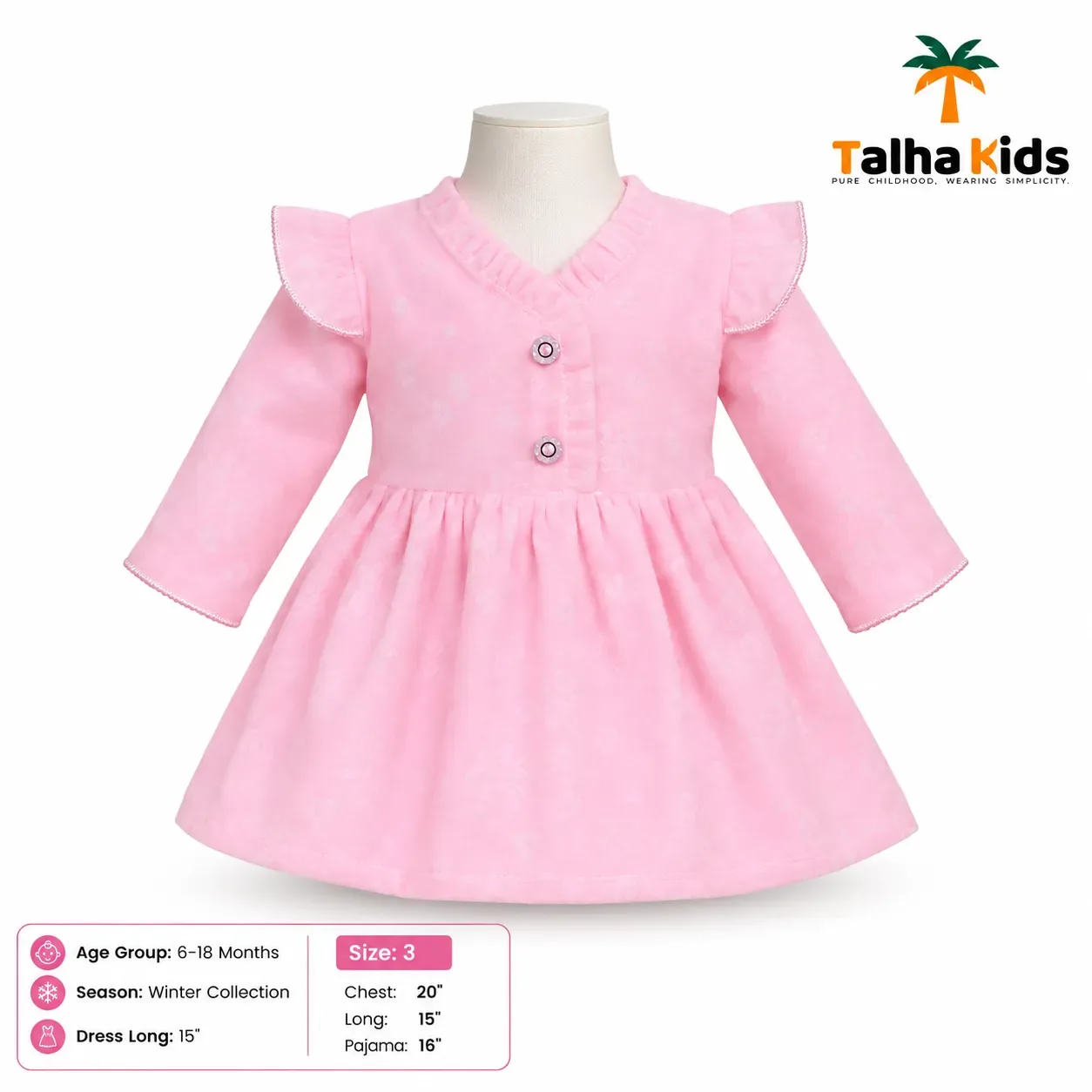 Baby Girls' Winter Frock & Pant Set – Long Sleeve Floral Design | 6–18 Months