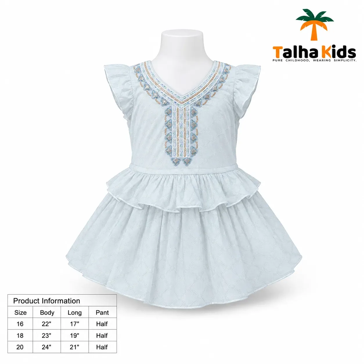 Girls Embroidered Ruffle Frock – Premium Cotton Dress