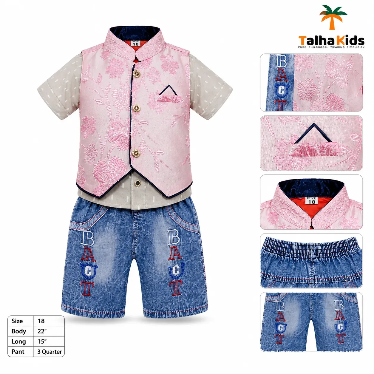 Boys’ Floral Koti Shirt – Pink & Grey