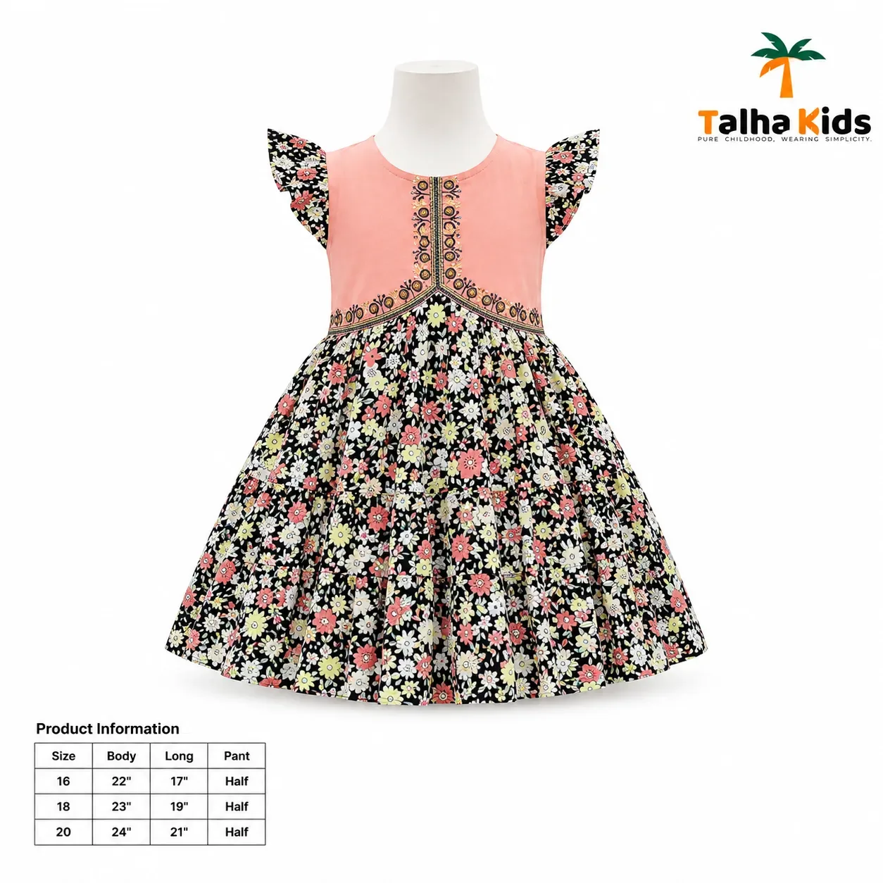 Girls Floral Print Frock – Flutter Sleeve Party Dress