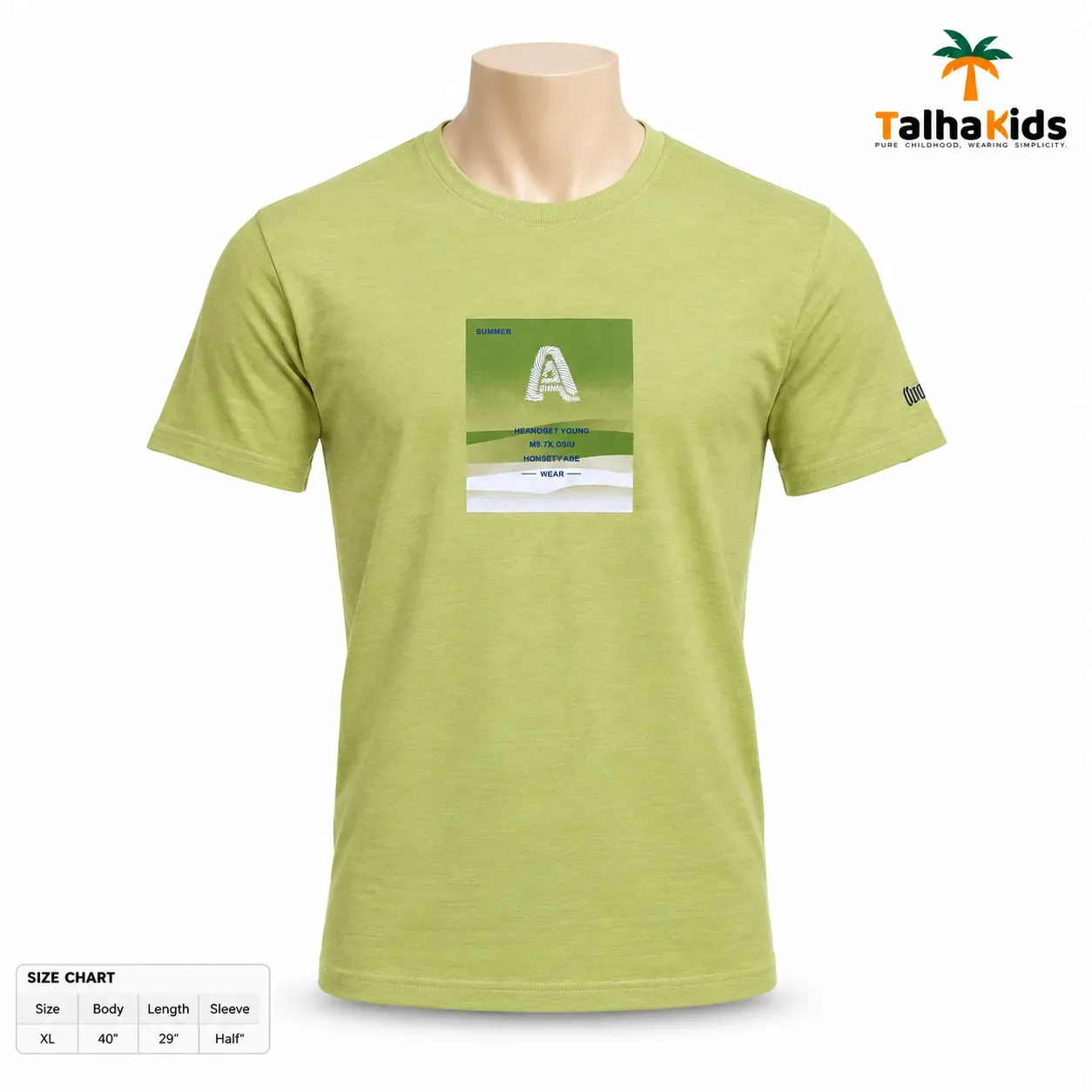 One Plus Half-Sleeve Printed T-Shirt – Lime Green, Size XL