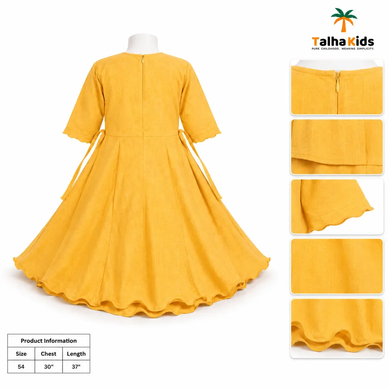 Girls’ Embroidered Flared Frock – Mustard Yellow