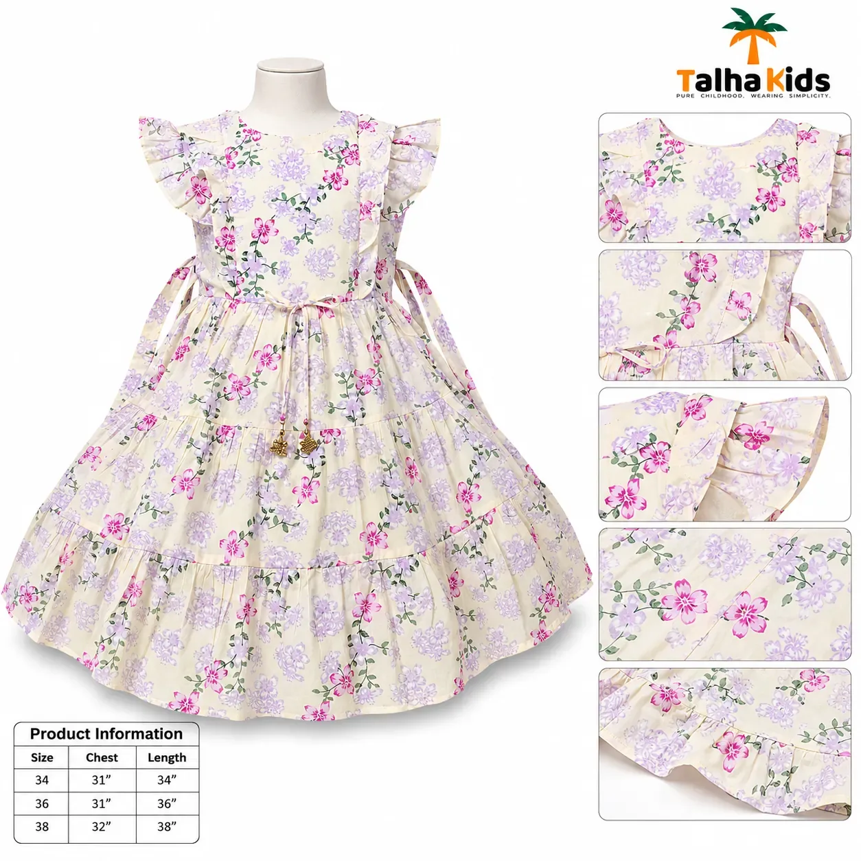 Alams Baby Wear Premium Floral Party Frock for Girls | Talha Kids