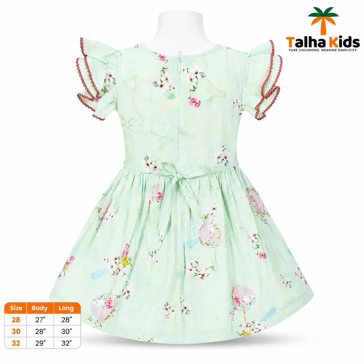 Talha Kids Floral Printed Girls Dress with Lace Detail
