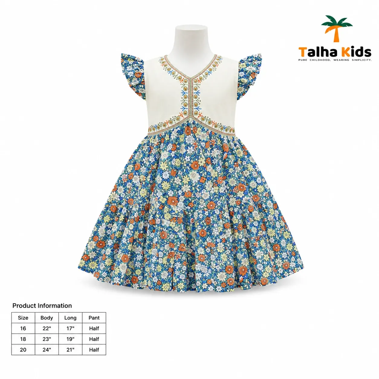 Girls Floral Print Frock – Flutter Sleeve Party Dress