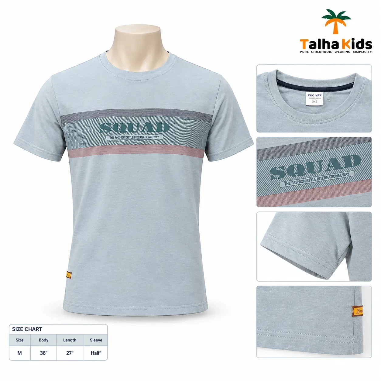 Zero Max Men's T-Shirt – Silver SQUAD Printed Casual T-Shirt