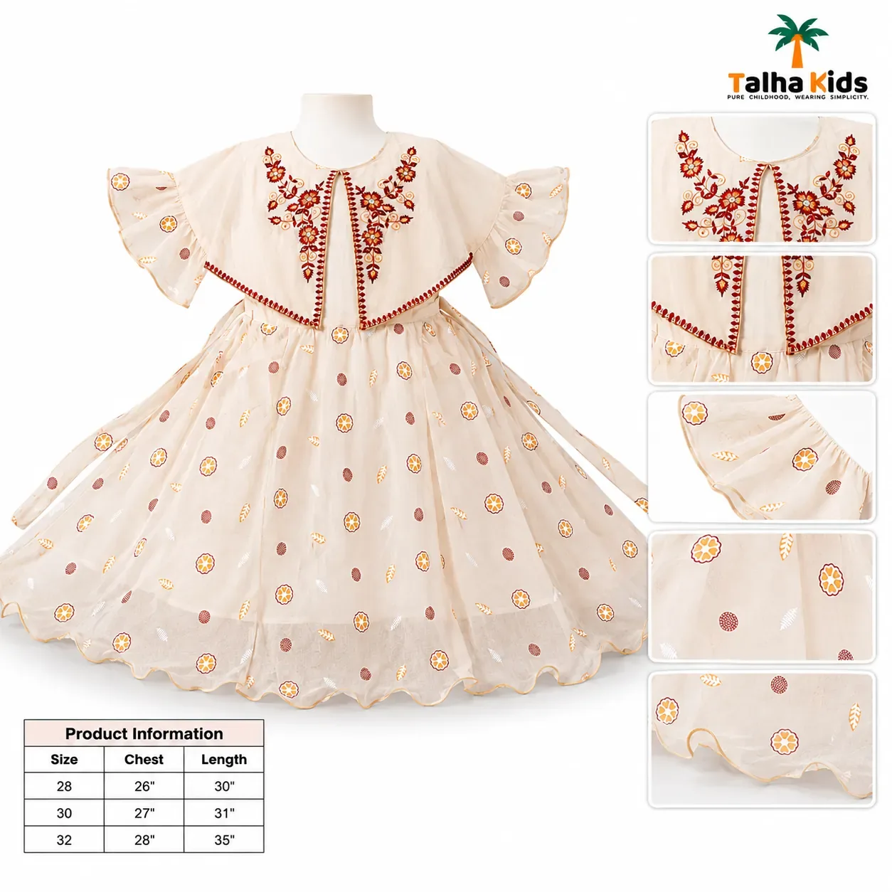 Alams Baby Wear Girls Floral Embroidered Frock – 3 Color Variants