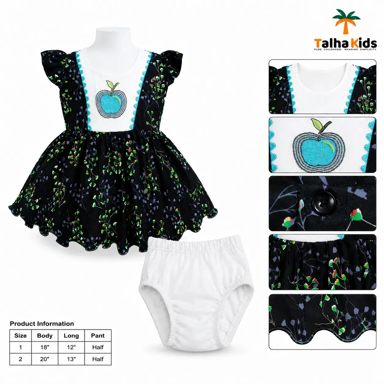 Girls Floral Party Frock with Apple Embroidery
