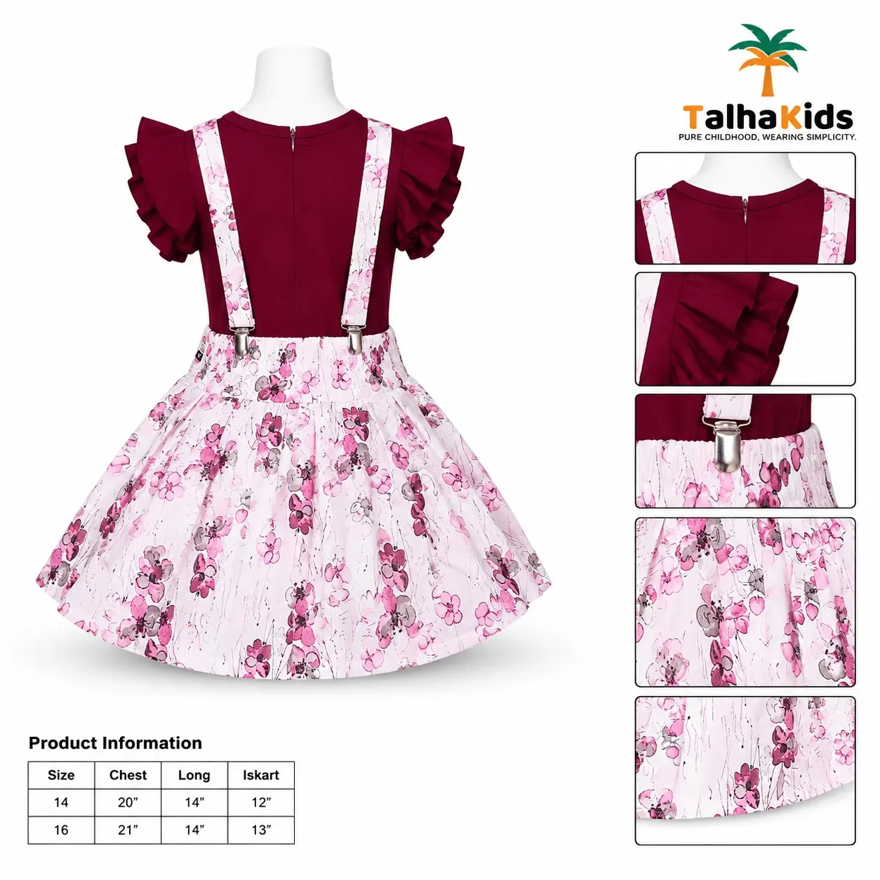 Girls’ Floral Suspender Frock Set – Puff Sleeve Dress with Matching Pouch