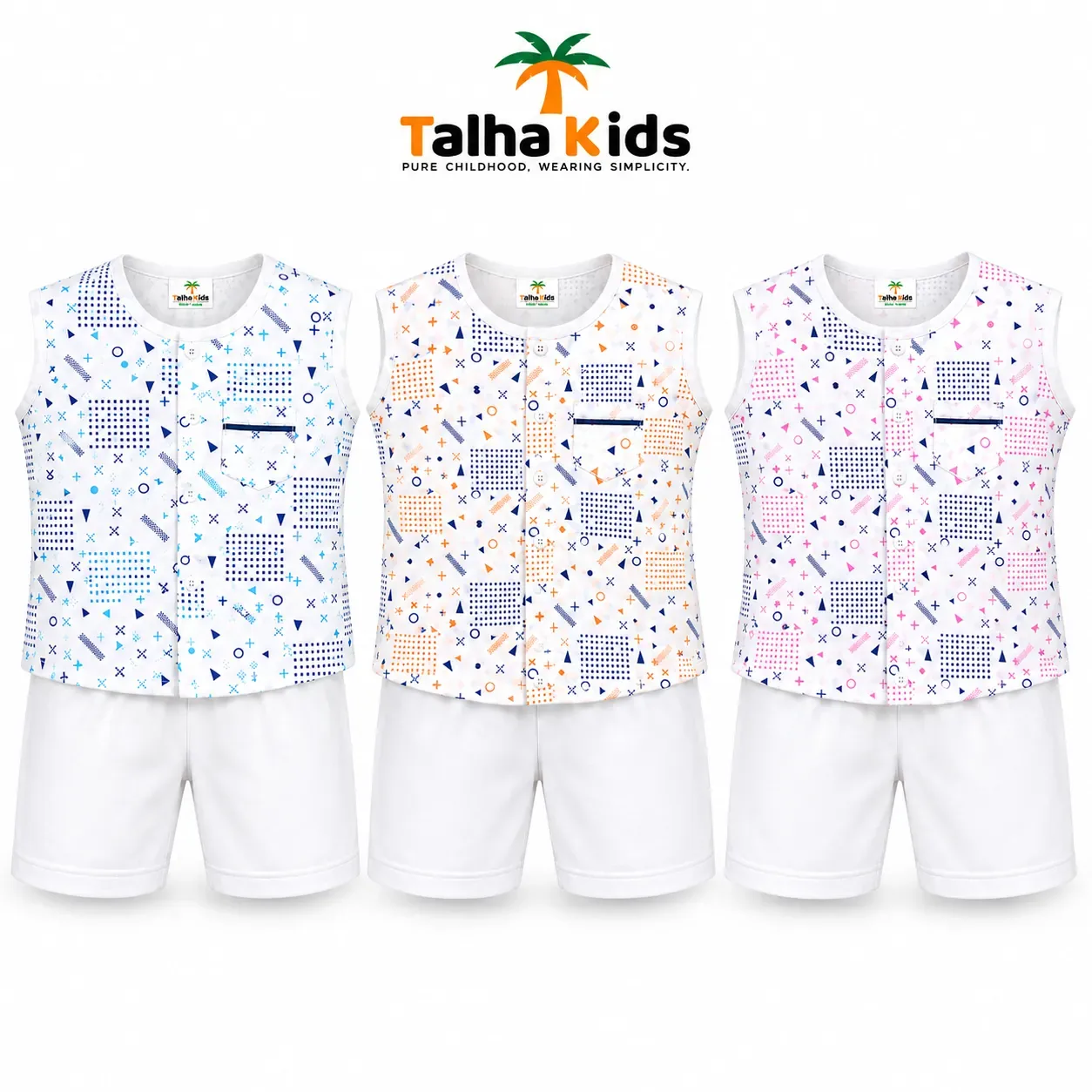 Printed Sleeveless Fotua & Half Pant Set for Boys