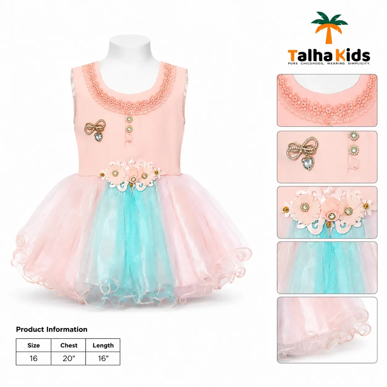 Girls’ Pastel Pink & Aqua Tulle Party Frock
