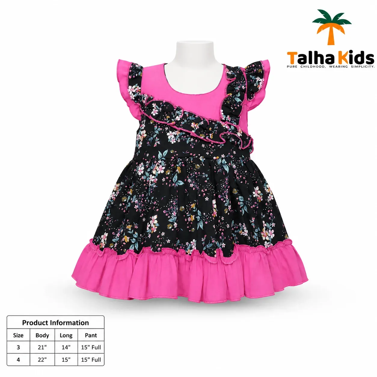 Girls Floral Printed Frock – Ruffle Sleeve & Tiered Hem Dress